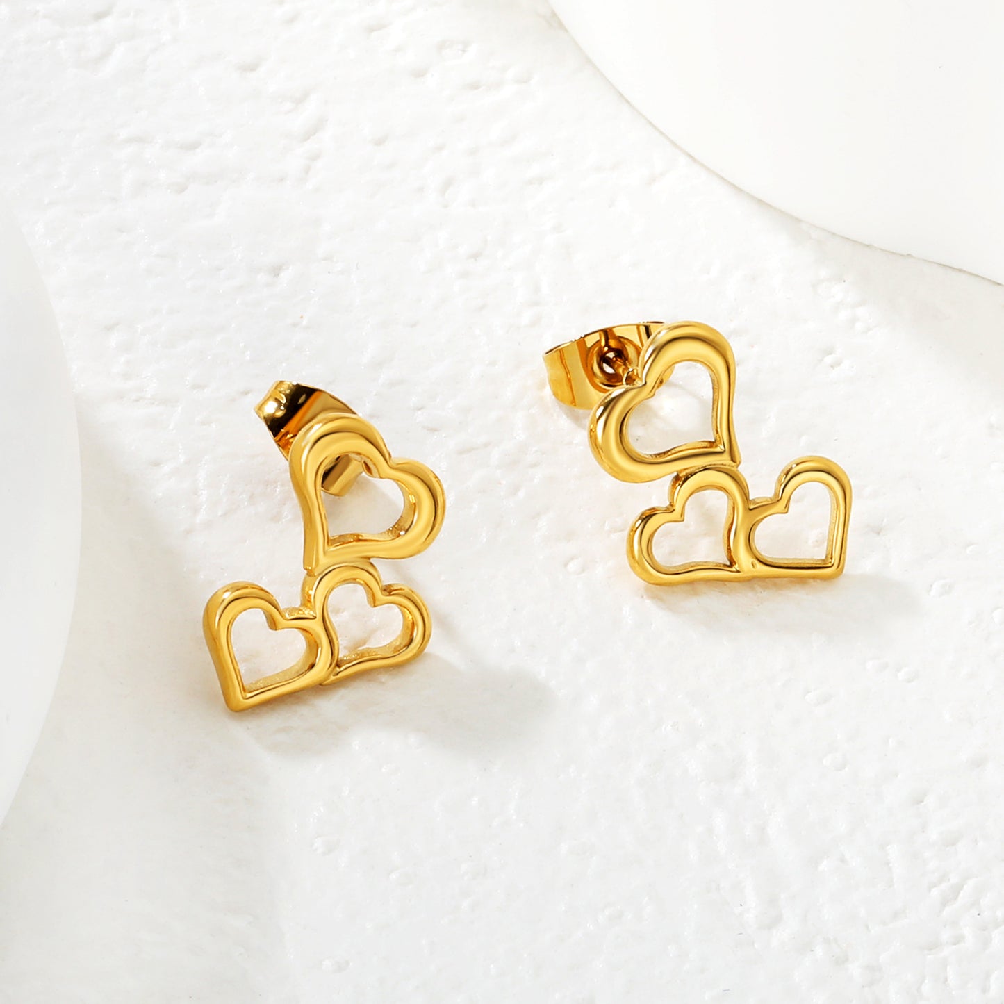Tiny Triple Heart Stacked Studs Stainless Steel Waterproof