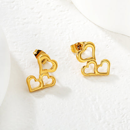 Tiny Triple Heart Stacked Studs Stainless Steel Waterproof