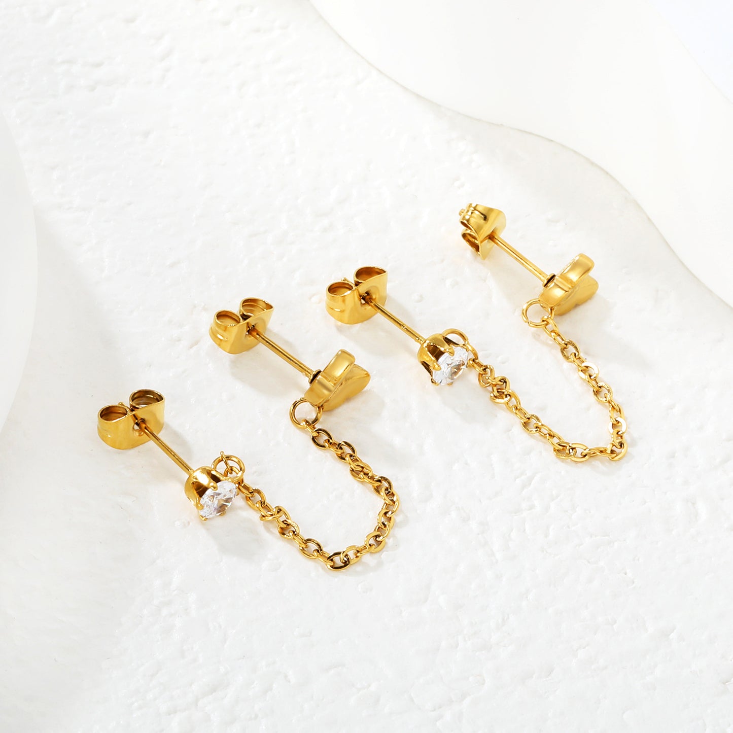 Sweet & Edgy Butterfly Double Piercing Chain Studs Stainless Steel Non-Tarnish