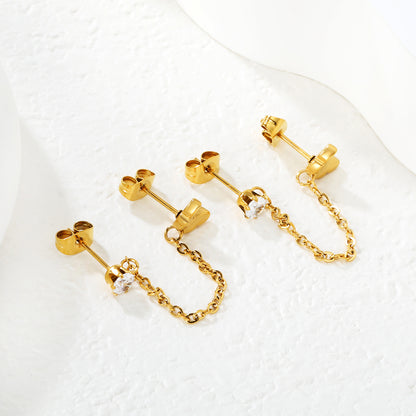 Sweet & Edgy Butterfly Double Piercing Chain Studs Stainless Steel Non-Tarnish
