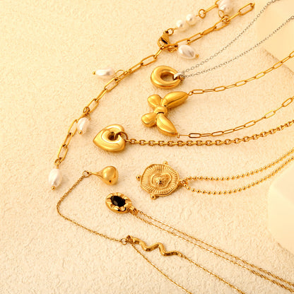 Minimalist Mixed-Metal Gold & Silver Oval Necklace Stainless Steel