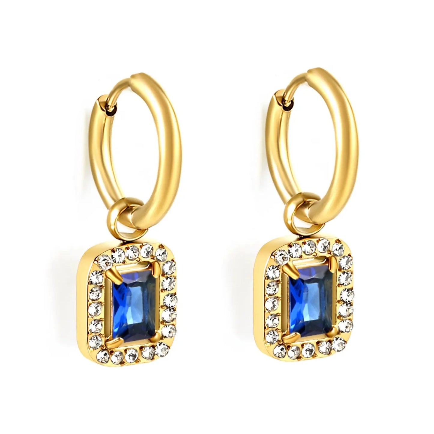 Tarnish-Free 304L Stainless Steel Earrings | Pink Square Halo Hoops