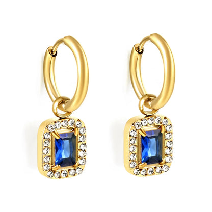 Tarnish-Free 304L Stainless Steel Earrings | Pink Square Halo Hoops