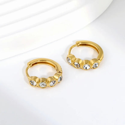 18K Gold Stainless Steel Wave CZ Pave Hoop Earrings