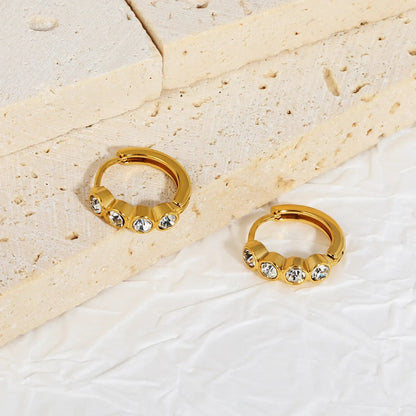 18K Gold Stainless Steel Wave CZ Pave Hoop Earrings