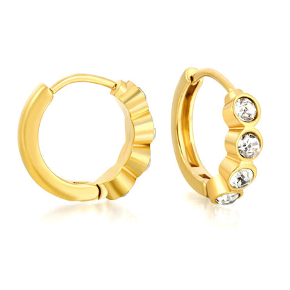 18K Gold Stainless Steel Wave CZ Pave Hoop Earrings