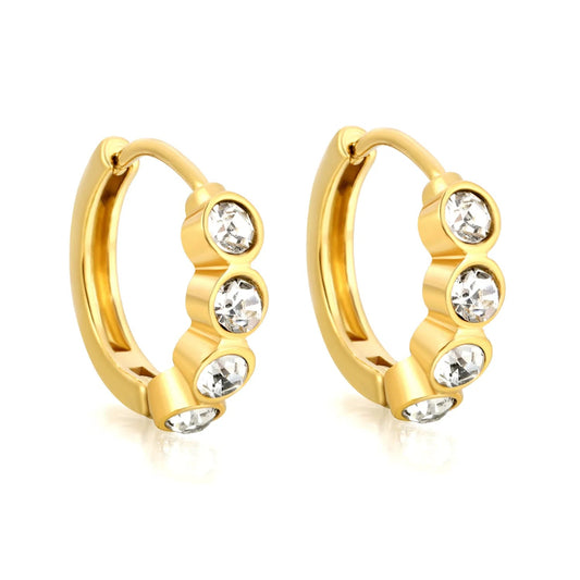 18K Gold Stainless Steel Wave CZ Pave Hoop Earrings