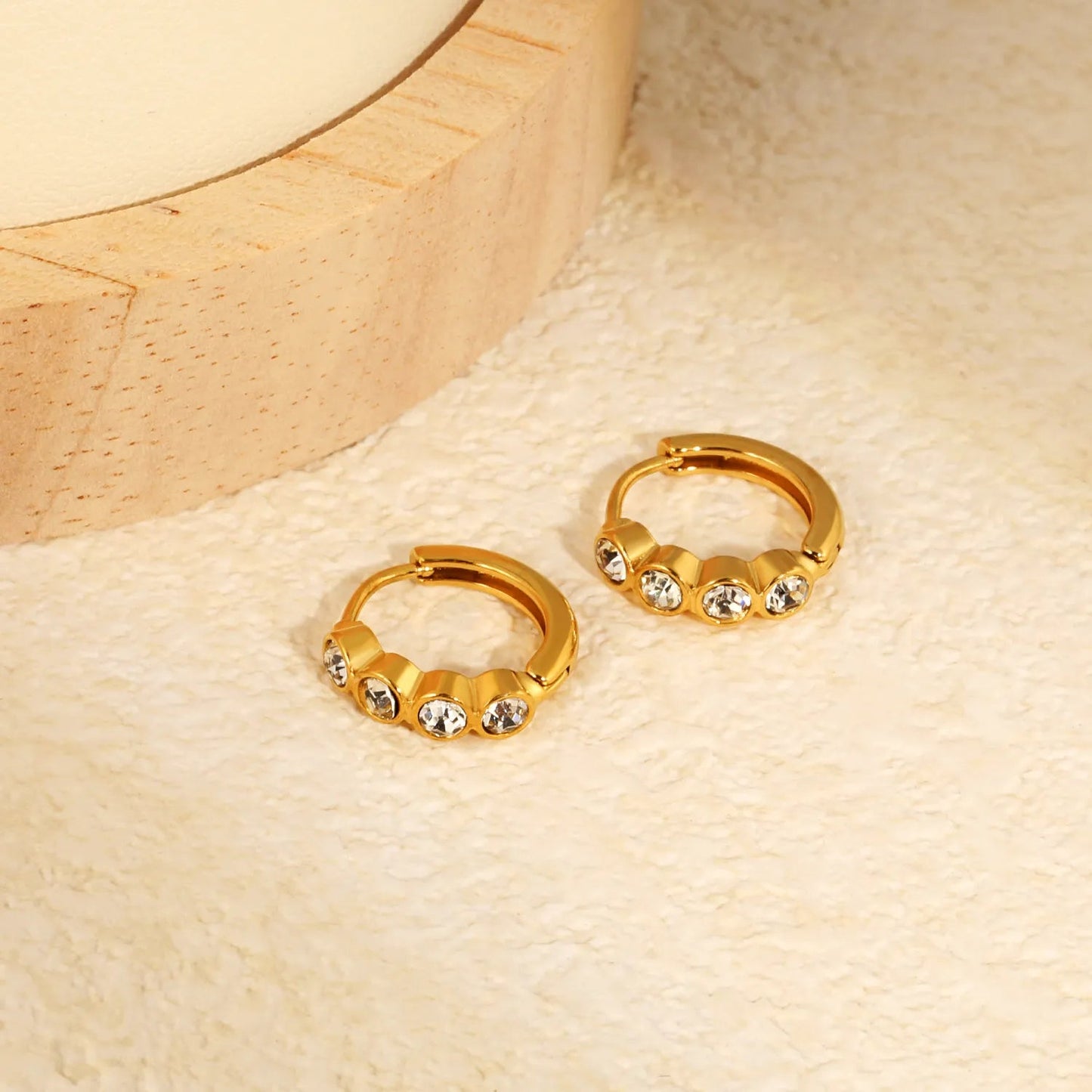18K Gold Stainless Steel Wave CZ Pave Hoop Earrings