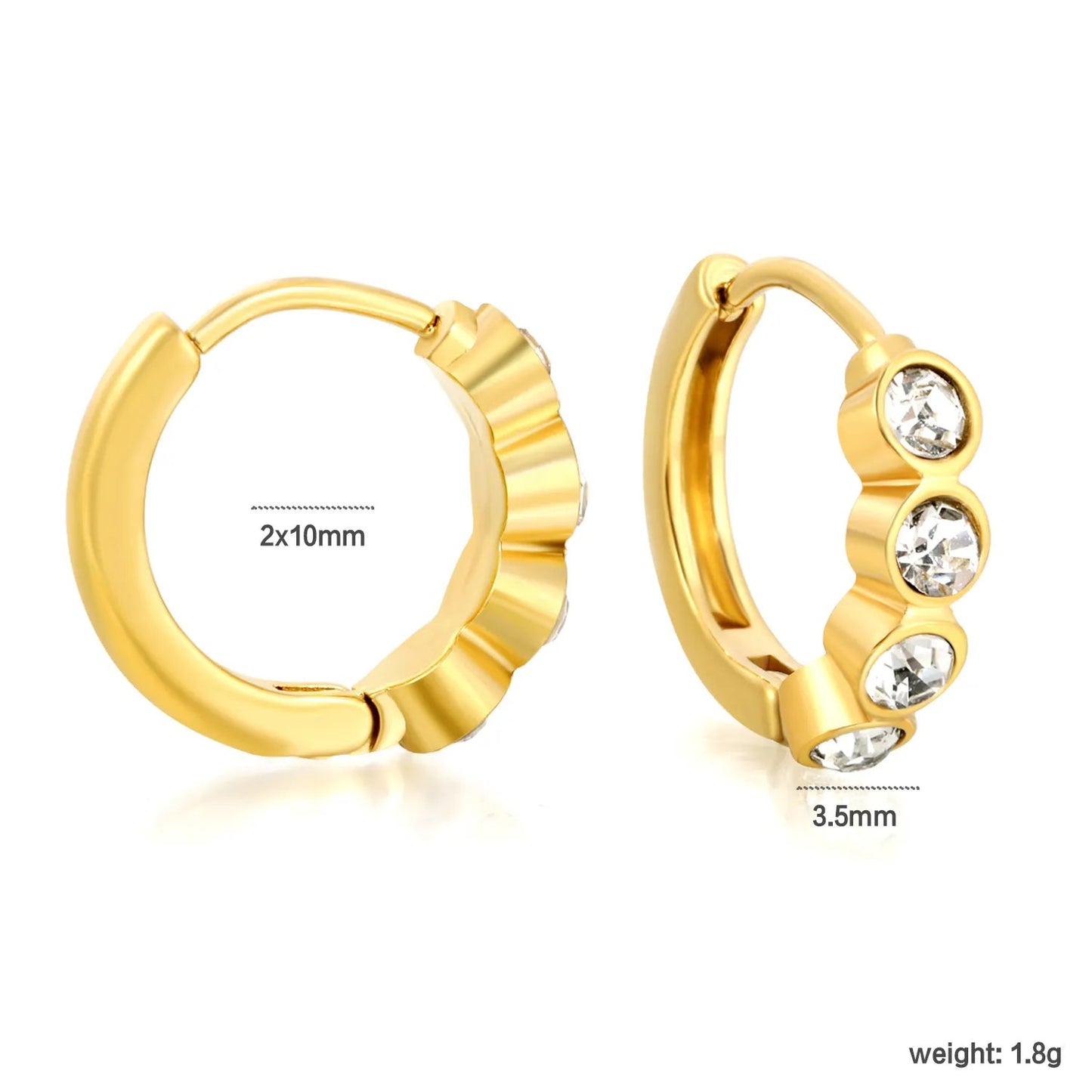 18K Gold Stainless Steel Wave CZ Pave Hoop Earrings