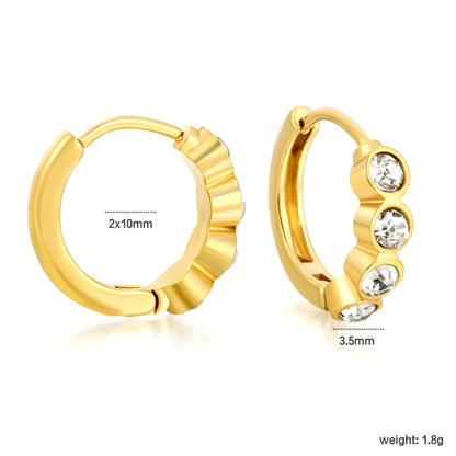 18K Gold Stainless Steel Wave CZ Pave Hoop Earrings