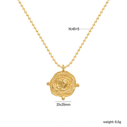 Wholesale Waterproof PVD Gold Relief-Textured Sun Badge Necklace