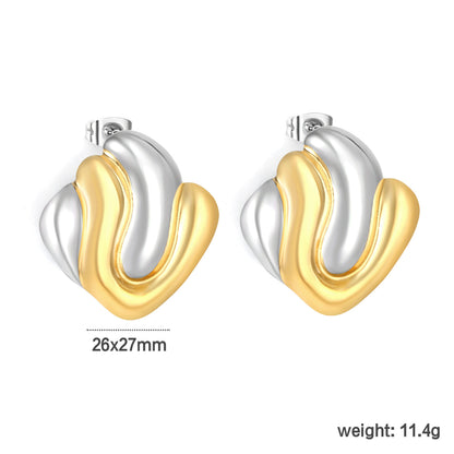 Wholesale Waterproof Two-Tone Sculpted Wave Heart Stud Earrings