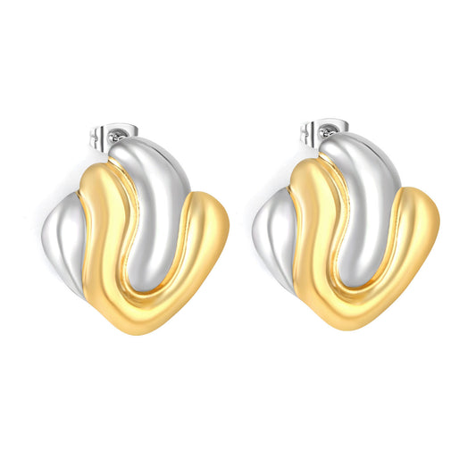 Wholesale Waterproof Two-Tone Sculpted Wave Heart Stud Earrings