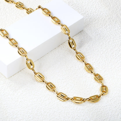 Wholesale Waterproof PVD Gold Bold Oval Link Chunky Chain Necklace