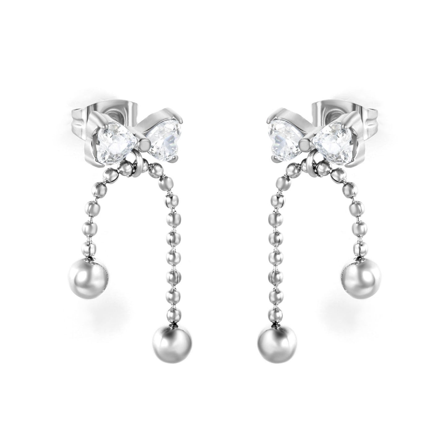 Waterproof 304L Stainless Steel Heart Earrings | Sweet Tassel Studs