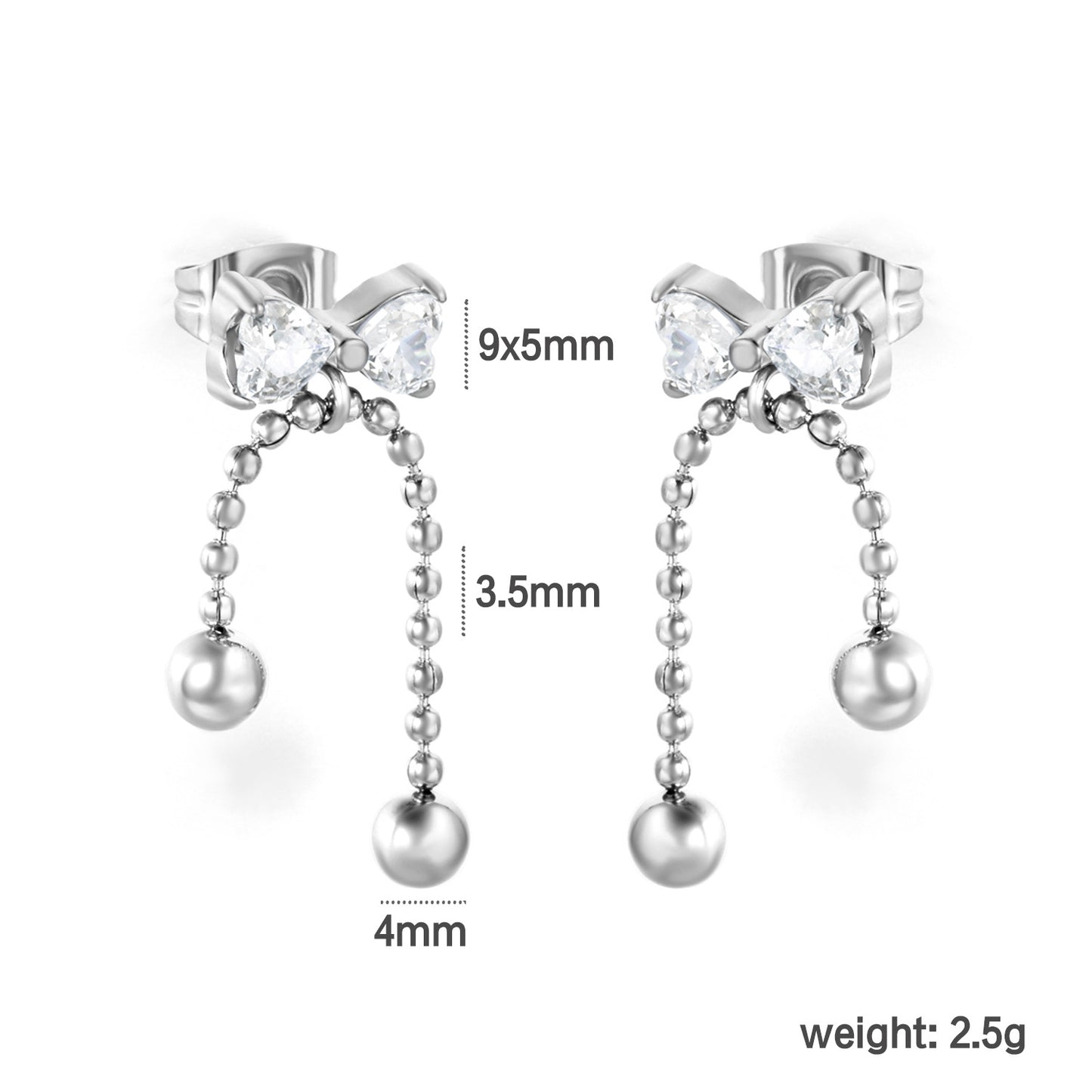 Waterproof 304L Stainless Steel Heart Earrings | Sweet Tassel Studs