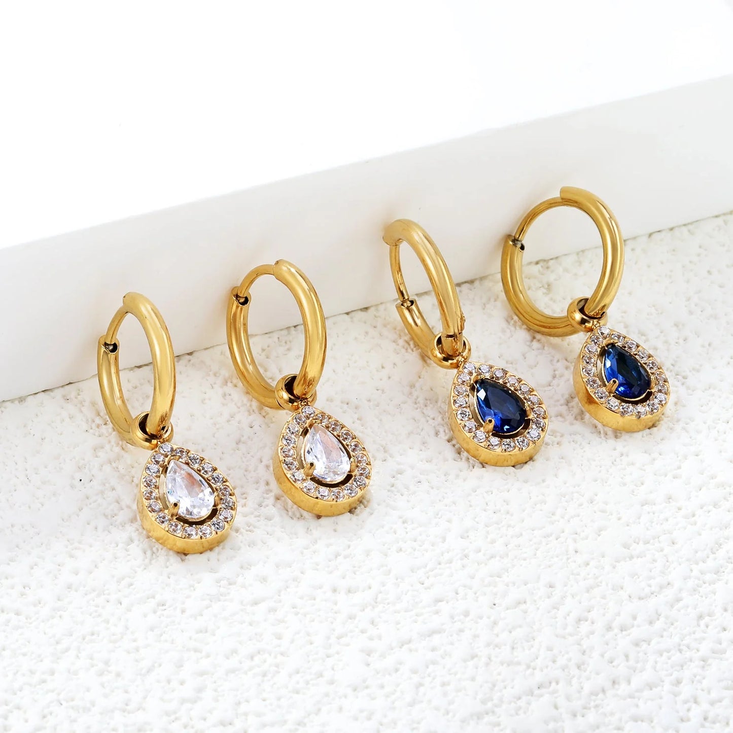 304L Stainless Steel Teardrop Zircon Earrings Wholesale | Bulk Gold