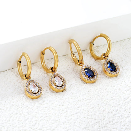 304L Stainless Steel Teardrop Zircon Earrings Wholesale | Bulk Gold