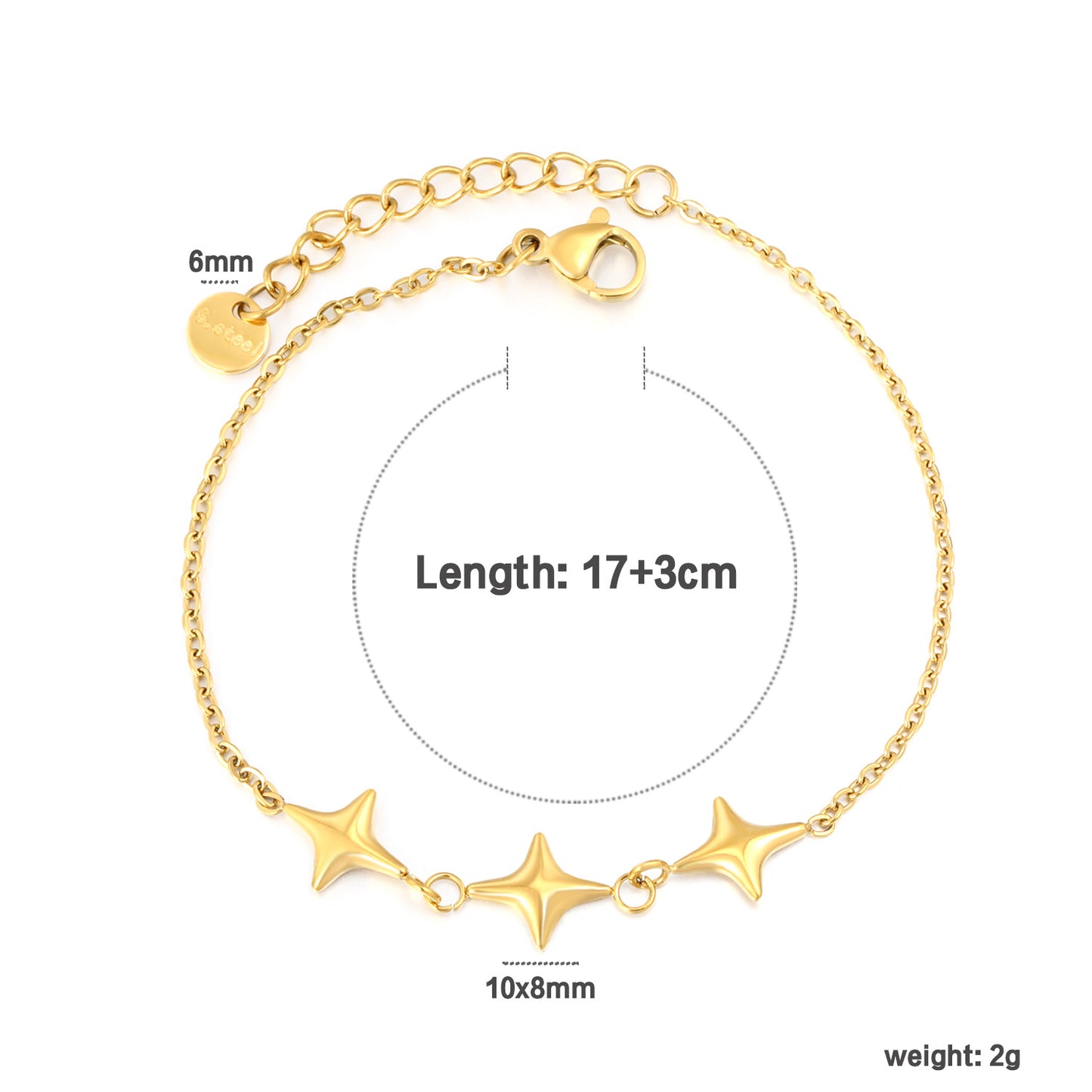 Wholesale Waterproof PVD Gold 4-Point Star Spaced Dainty Bracelet