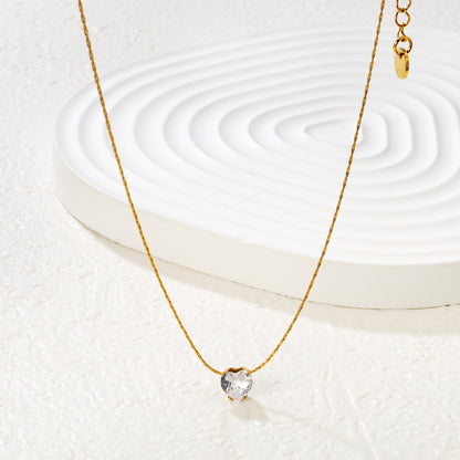 Wholesale Waterproof PVD Gold Heart Cubic Zirconia Dainty Necklace