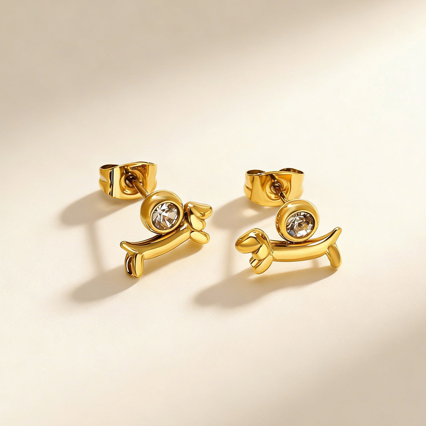 Sparkly Stainless Steel Dog Studs | Dachshund Lover Gold Jewelry