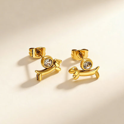 Sparkly Stainless Steel Dog Studs | Dachshund Lover Gold Jewelry