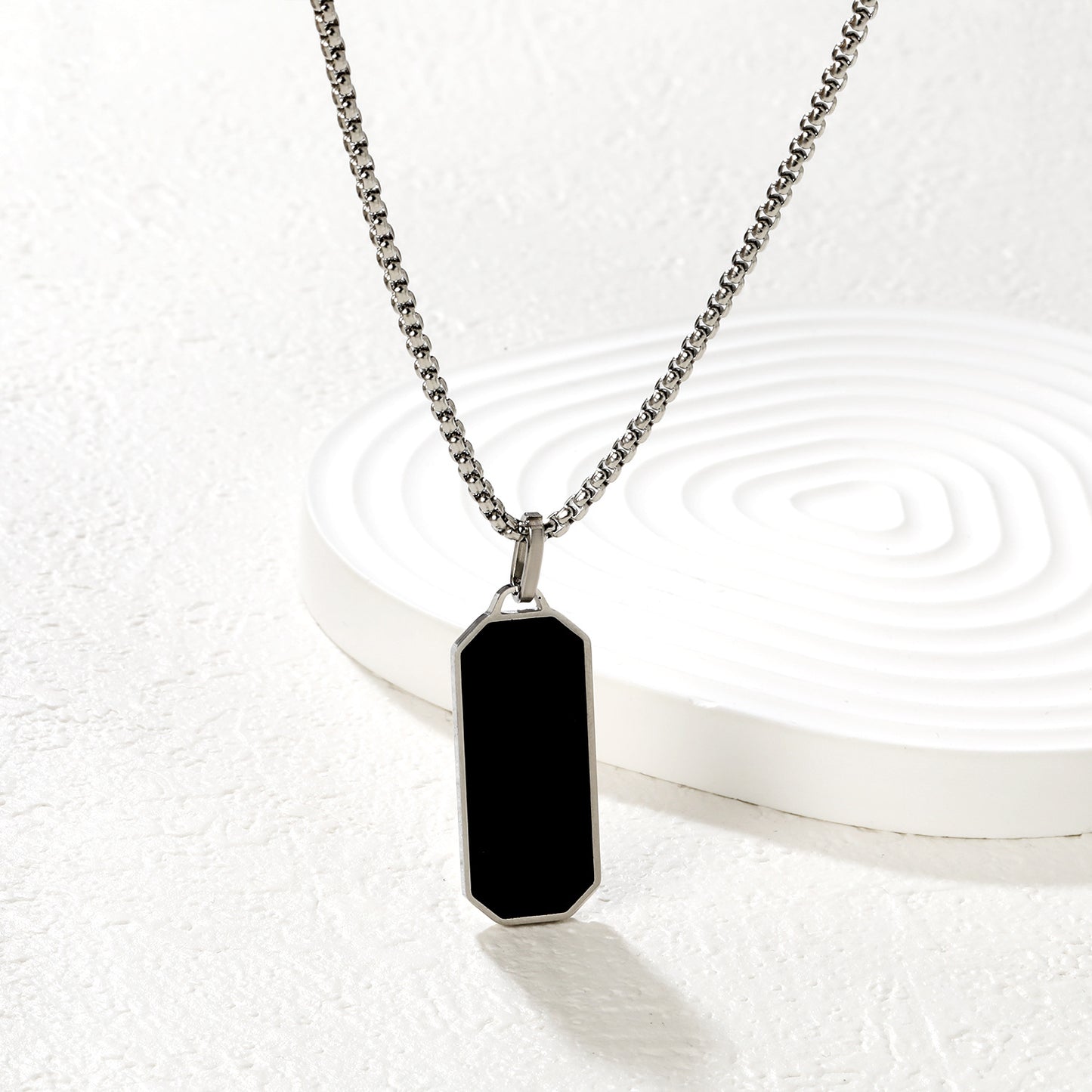 Wholesale Waterproof Silver Sculpted Black Octagonal Dog Tag Necklace