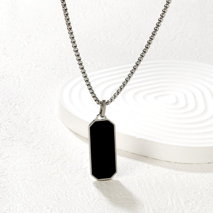 Wholesale Waterproof Silver Sculpted Black Octagonal Dog Tag Necklace