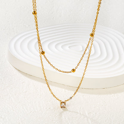 Minimalist Double-Layer Dainty Chain Necklace Stainless Steel Non-Tarnish