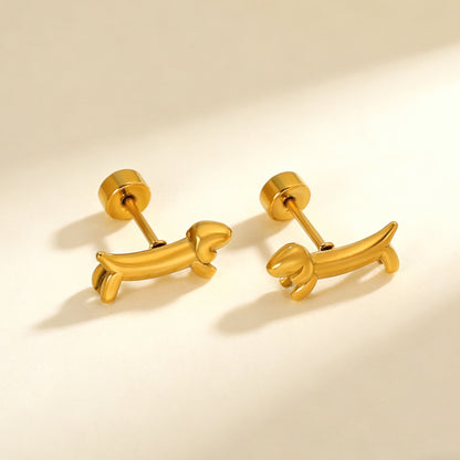 Waterproof Stainless Steel Dog Earrings | Cute Dachshund Studs