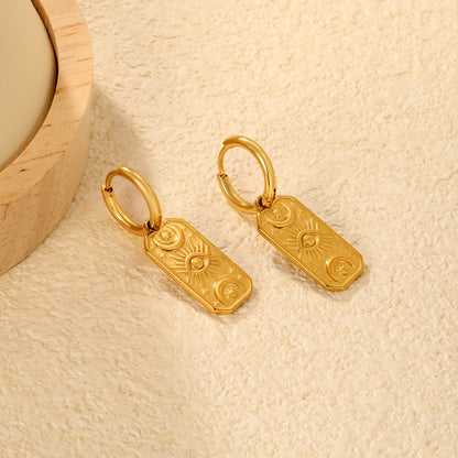 Wholesale Waterproof PVD Gold Evil Eye Tag Charm Earrings