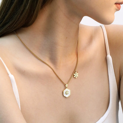 Bulk PVD Gold Sculpted White Flower & Shell Pearl Side-Drop Necklace