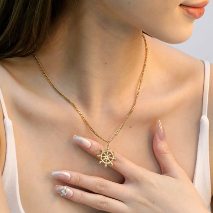 Wholesale Waterproof PVD Gold Sculpted Nautical Rudder Necklace