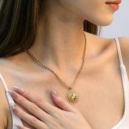 Bulk PVD Gold Sculpted Sun Smile Face Rope Chain Necklace