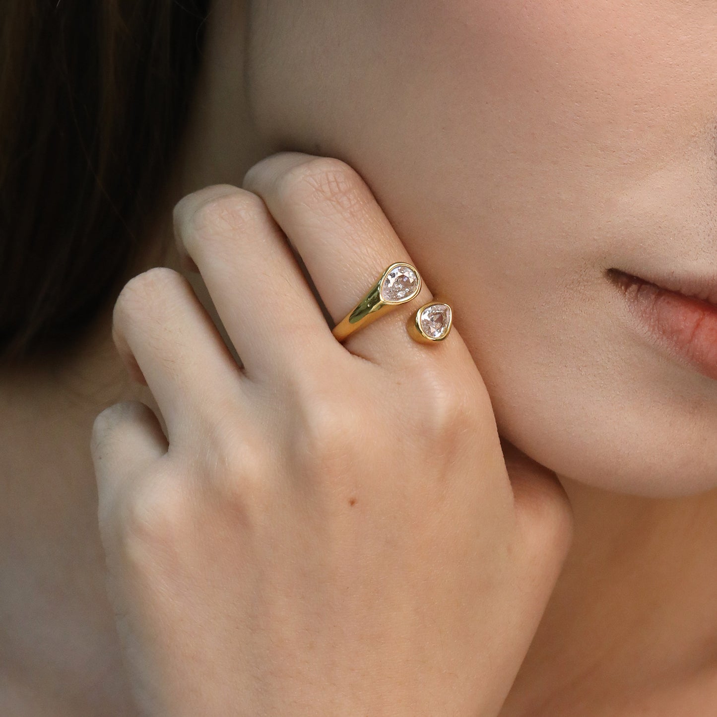 Minimalist Pear-Cut Zircon S-Ring Stainless Steel Waterproof