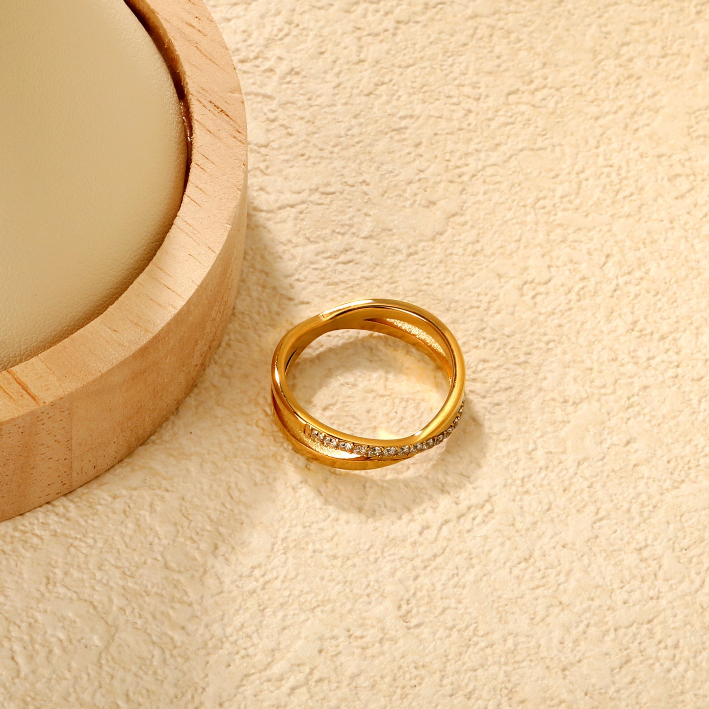 Wholesale Double Band Stackable Ring | Micro-Paved Zircon Gold Plated