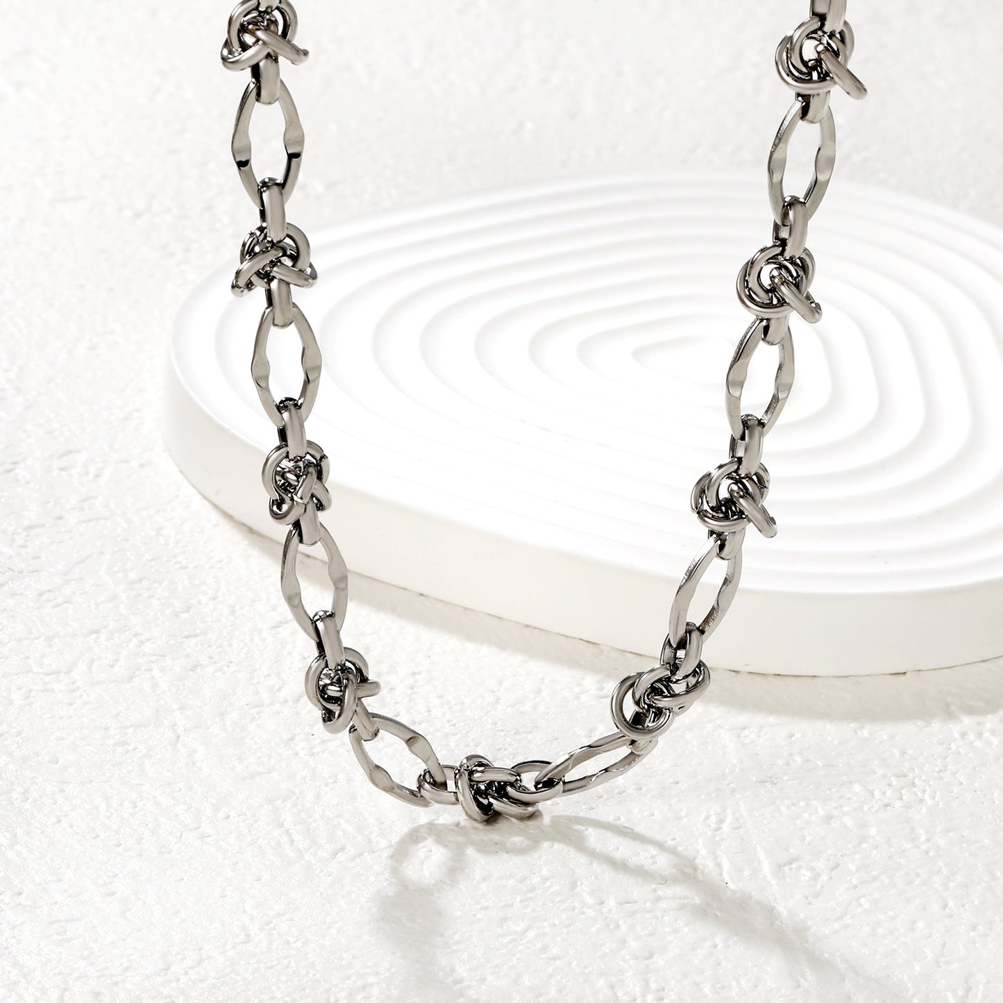 Bulk Silver Industrial Sculpted Knot & Oval Link Necklace
