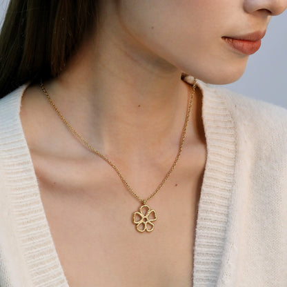Bulk 304L Stainless Steel Gold Hammered Flower Pendant Necklace