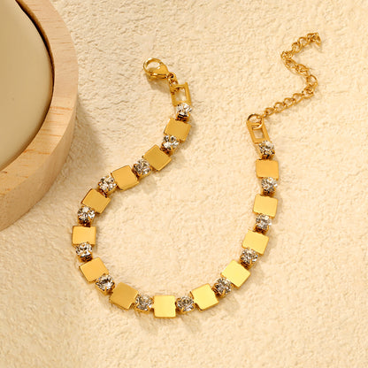 Wholesale Waterproof PVD Gold Square CZ Geometric Spaced Bracelet