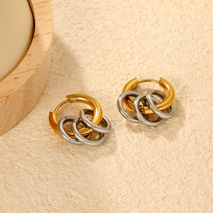 Wholesale Waterproof PVD Gold & Silver Double Circle Earrings