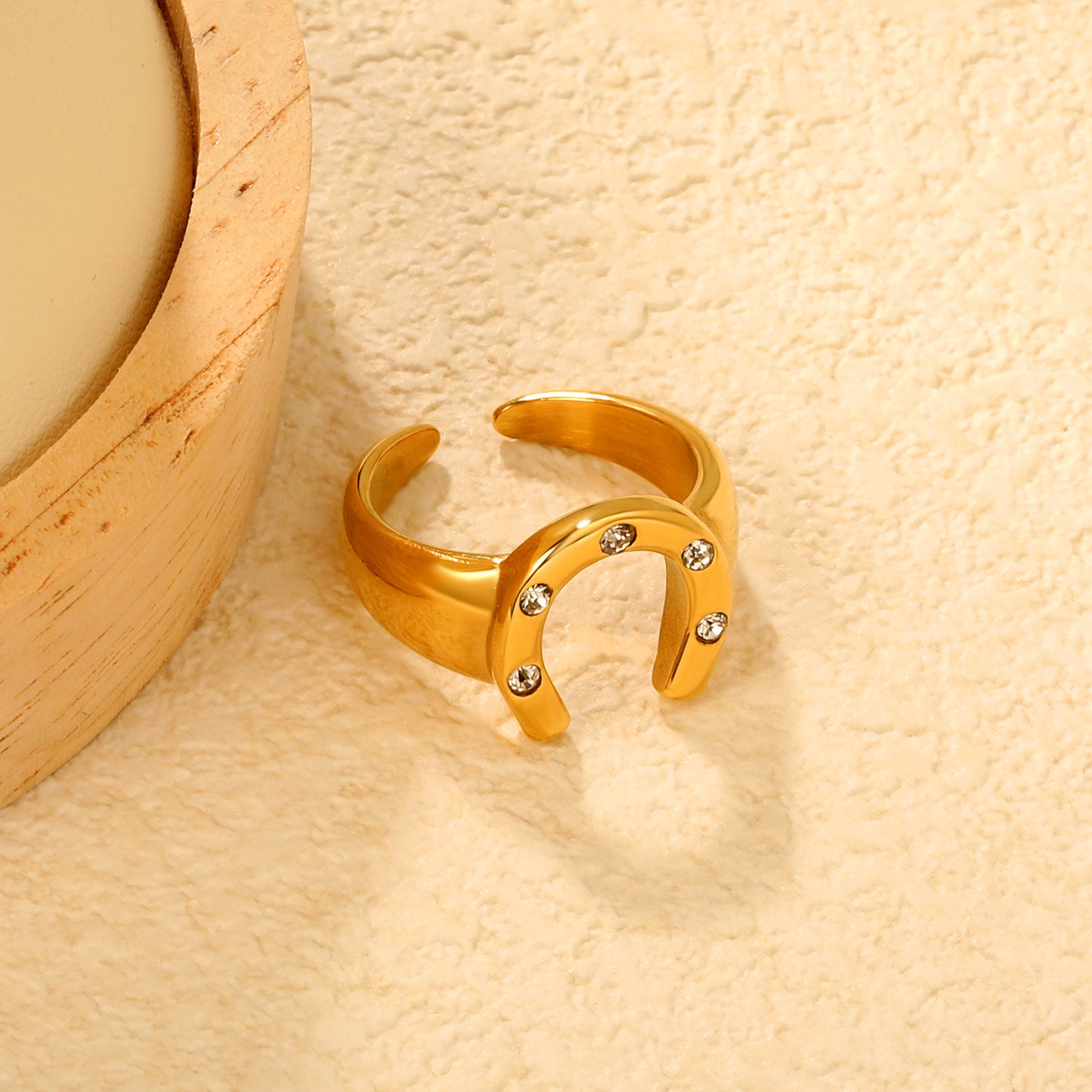 Lucky 304L Stainless Steel Horseshoe Ring | Waterproof Zircon Jewelry