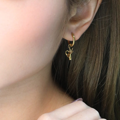 Bulk PVD Gold Sculpted Peace Sign Gesture Charm Hoop Earrings