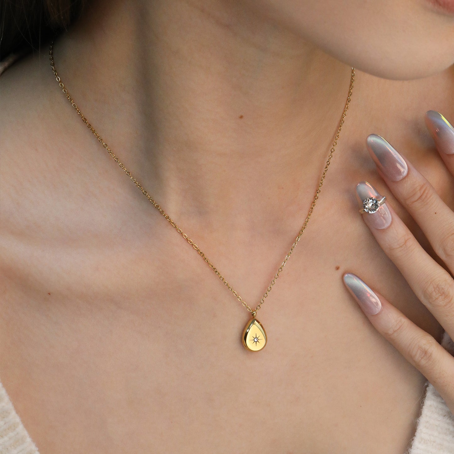 Custom 304L Stainless Steel Necklace Star Teardrop Jewelry Factory