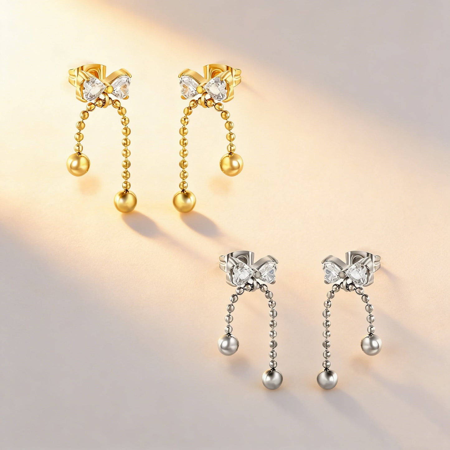 Waterproof 304L Stainless Steel Heart Earrings | Sweet Tassel Studs