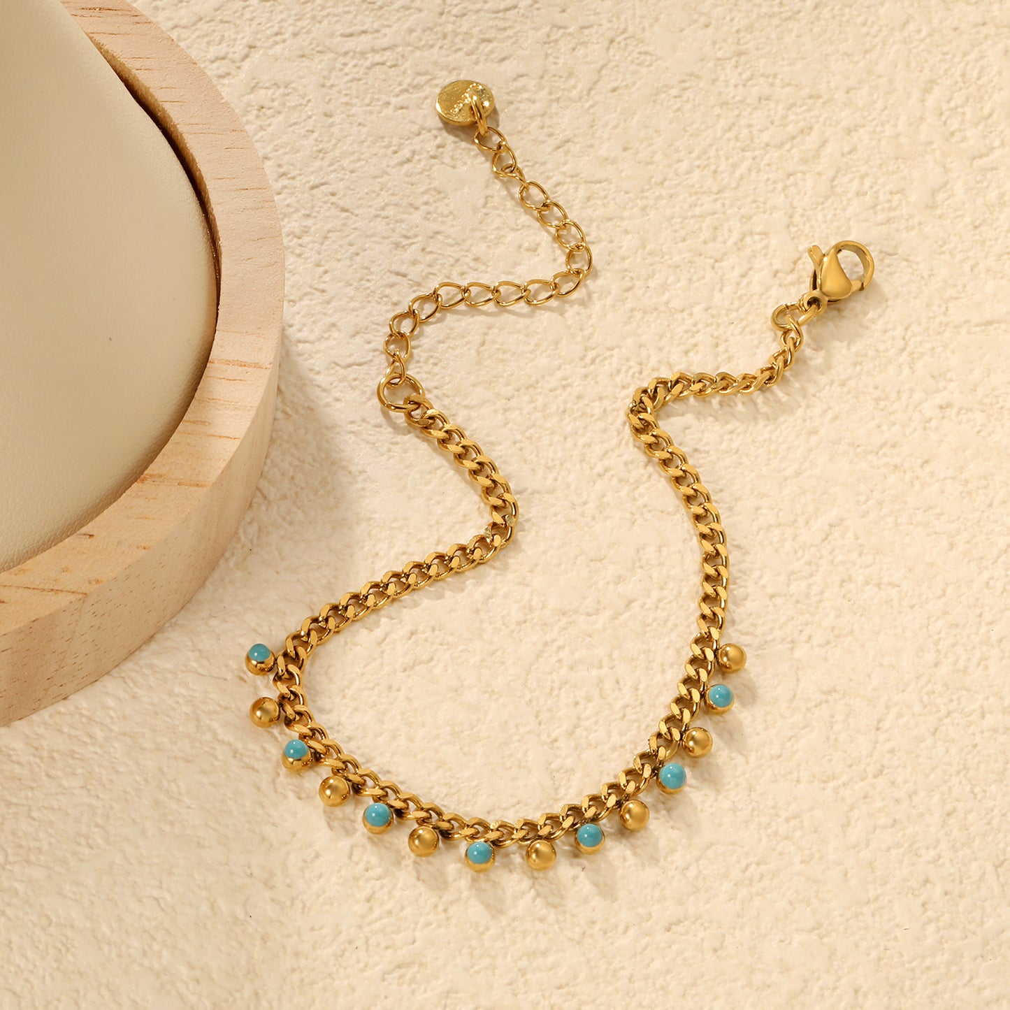 Bulk PVD Gold Blue Enamel Bead Tassel Dainty Bracelet