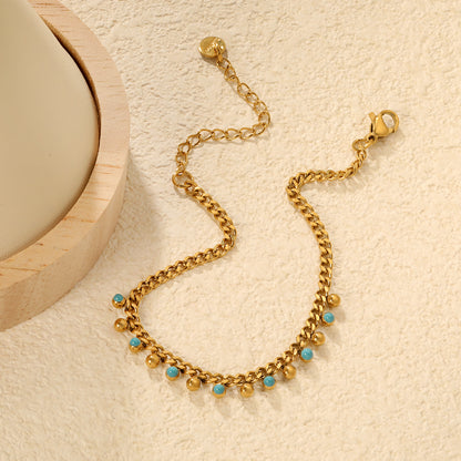 Bulk PVD Gold Blue Enamel Bead Tassel Dainty Bracelet