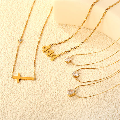 Wholesale Waterproof PVD Gold Heart Cubic Zirconia Dainty Necklace