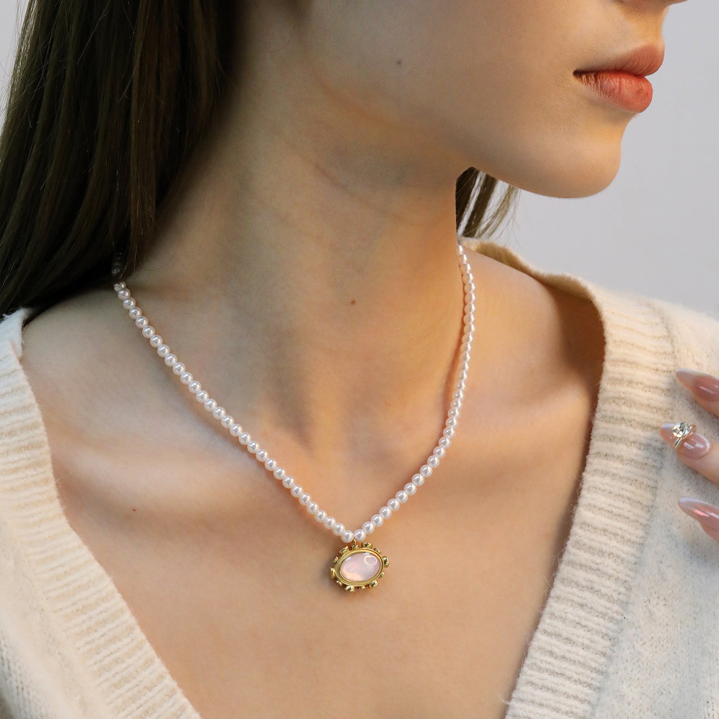 Wholesale 304L Stainless Steel Pink Shell Pearl Necklace