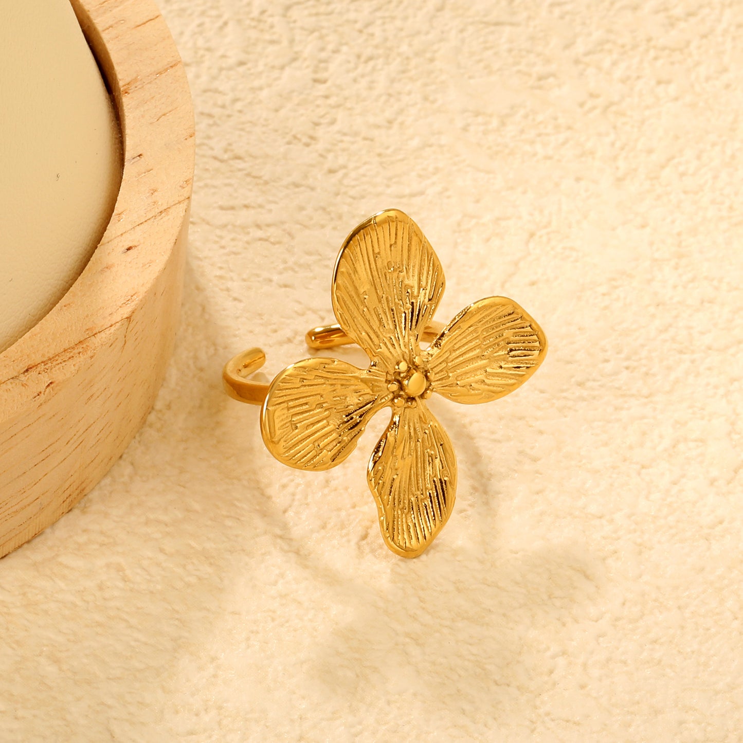 Wholesale 304L Stainless Steel Flower Ring - Textured Petal Design Bulk
