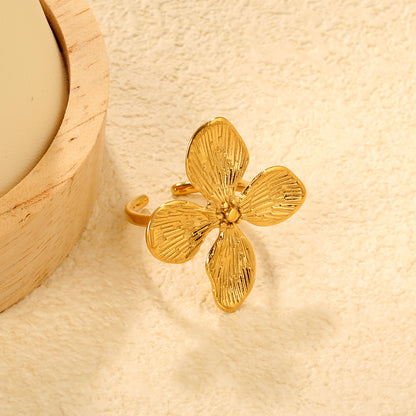 Wholesale 304L Stainless Steel Flower Ring - Textured Petal Design Bulk